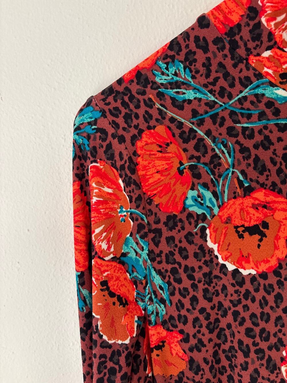 Free People Retro Romance Midi Dress Floral Leopard Back Keyhole M